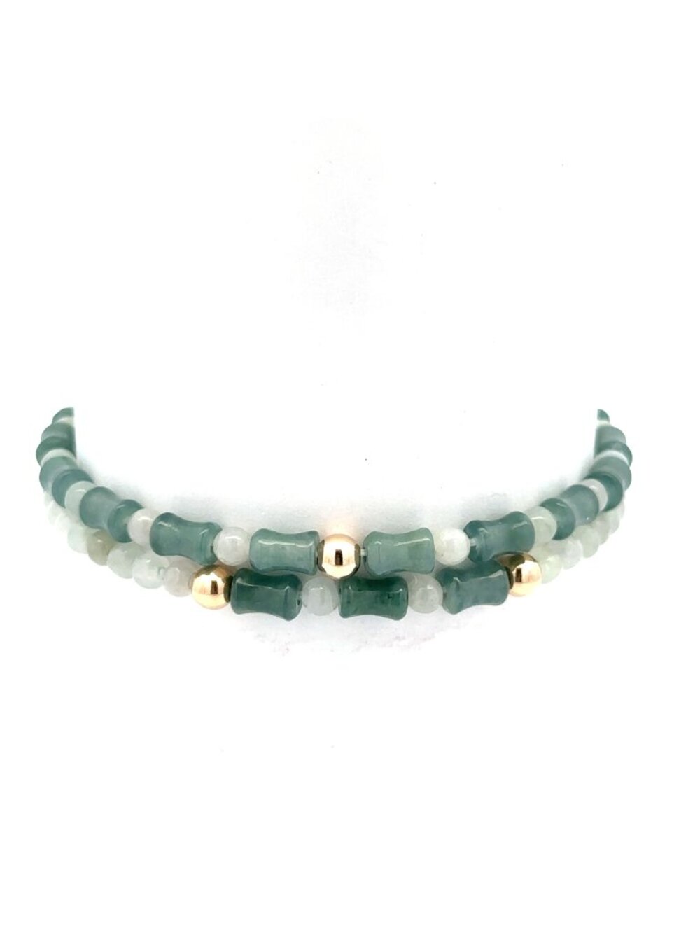 14K Solid Gold 4mm Bead Stretch Bracelet Green Icy Jade Bamboo Round